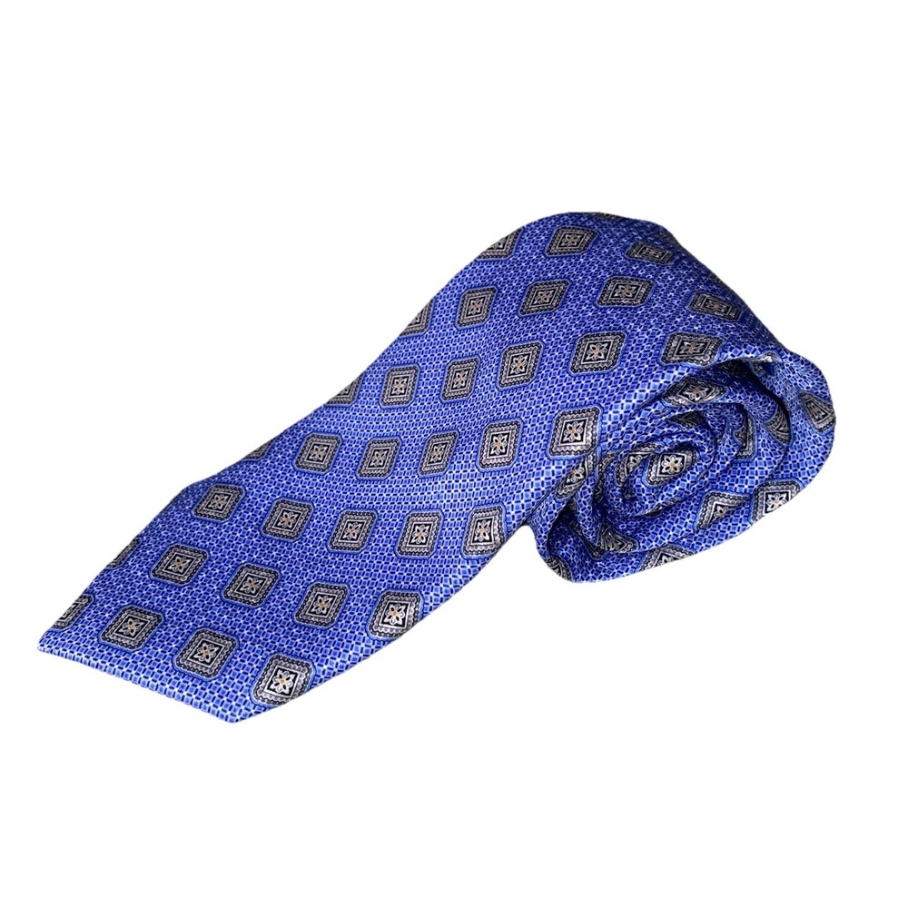 J.Z.RICHARDS MEN'S BLUE&GRAY‎ SQUARES NECK TIE BOULDER 100% SILK TIE 62"x3.5"